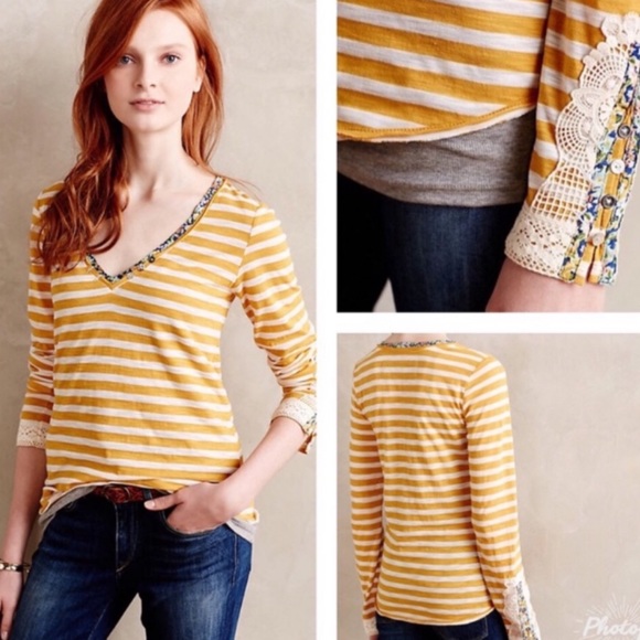 Little yellow button top stripe sleeve embroidered - Picture 4 of 8